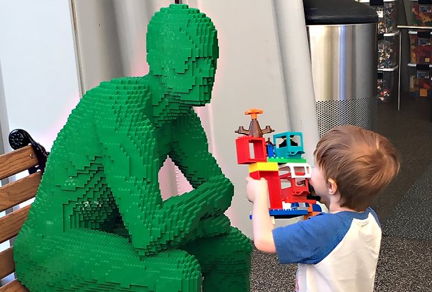 New Art of the Brick Exhibit Dazzles at New York Hall of Science Green and blue brick men preside over the play stations at The Art of the Brick.