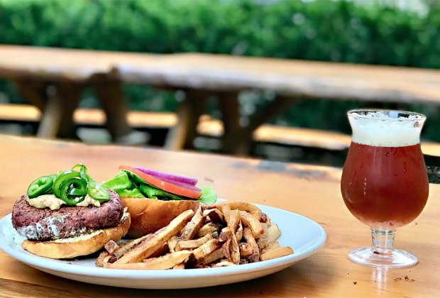 A burger fries and beer at Birdsall house