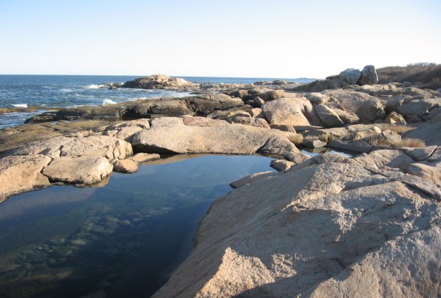 Image of tidal pools beside the ocean in Narragansett, RI.