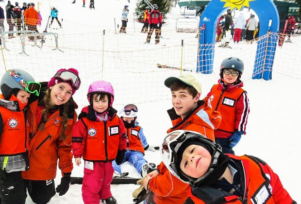 Photo of children in a ski lesson at New England ski resort.