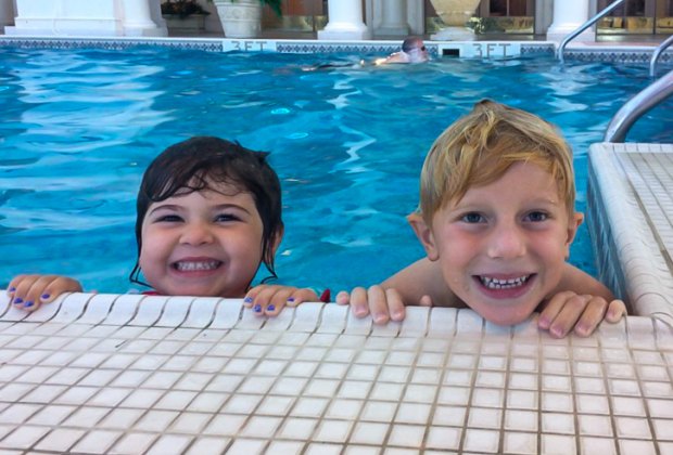 Photo of kids in the indoor pool at Foxwoods Resort.