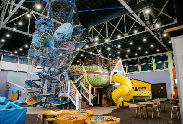 a climbing play structure in the museum