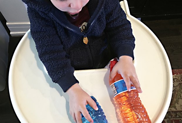 Turn a Highchair into a Baby Activity Center: A new way to recycle water bottles.