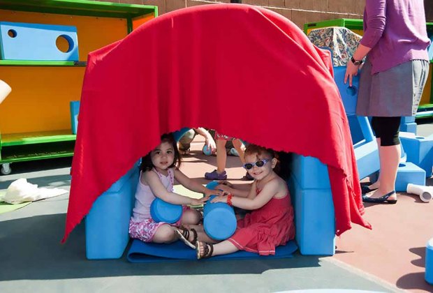 Best Toddler Playgrounds in Lower Manhattan Play with sand, water, or the big blue blocks at the Imagination Playground. Photo courtesy NYC Parks