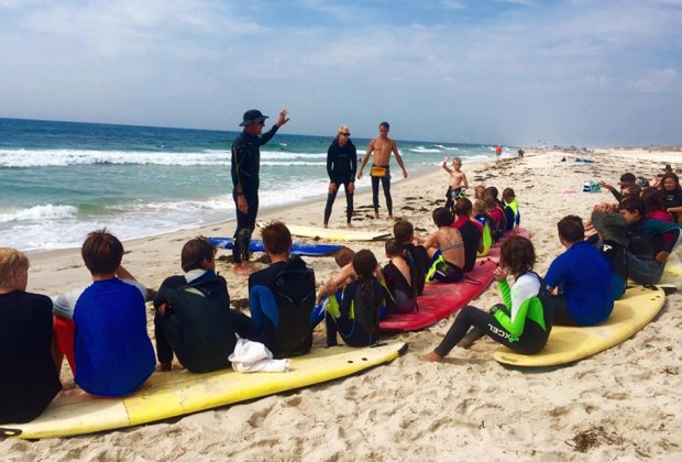 Kids taking surf lessions on the East End of Long Island