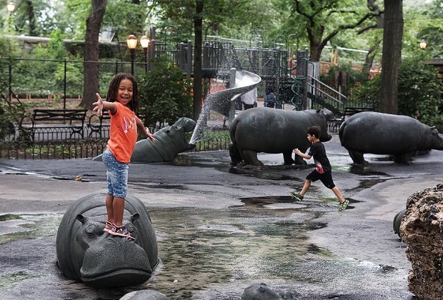 Shady playground at Hippo Playground in Riverside Park