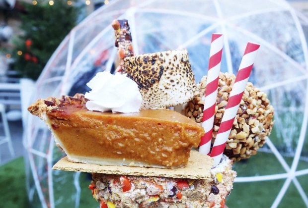 Yes, that's marshmallows on pie on ice cream on a shake at JoJo's, all served in an igloo.