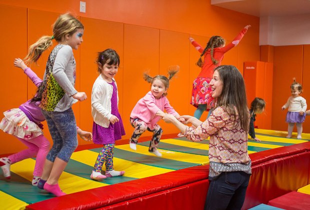 Kids jumping on trampoline Kidville Montclair