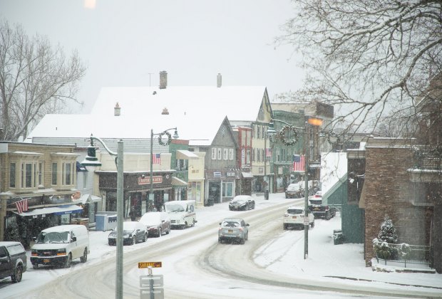 Lake Placid snowy Main Street Things to Do in Lake Placid on a Winter Vacation Status message