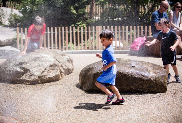 25 Things to Do on the Boston Seaport and Fort Point with Kids There's a sprayground at Martin's Park. Photo courtesy of Boston Seaport