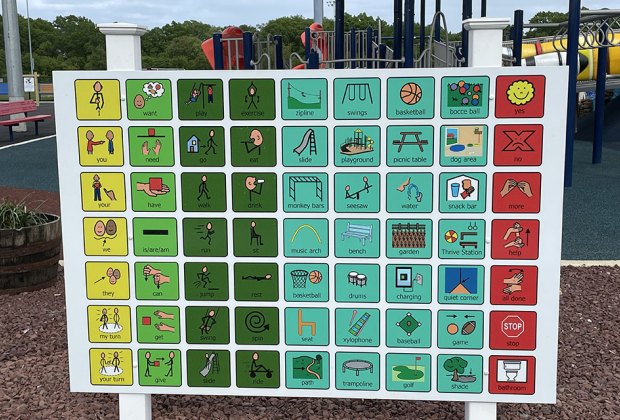 A non-verbal activity board helps kids communicate at the Toms River Field of Dreams Playground