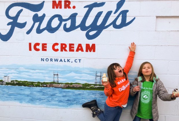 Photo of children eating ice cream outside Mr. Frosty's in Norwalk, CT.