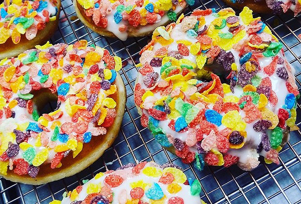 NJ Doughnut Crawl: These 10 Shops Are Tops for a Family Treat Fruity Pebbles–covered doughnut from Palmer's Sweetery.