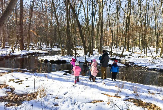 winter fun snow Roaring Brook Nature Center hikes for kids - Winter Day Trips