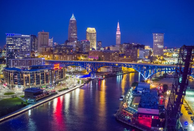 Cleveland Family Travel Guide Cleveland at night. Photo courtesy Aerial Agents for ThisIsCleveland.com