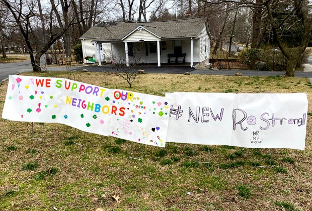 Life as a Mom in New York's Coronavirus Containment Zone Resolve remains strong in New Rochelle where the Girl Scouts created this neighborly sign. Photo by the author