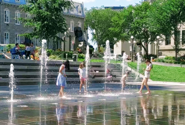 Quebec City Family Travel Guide Have the kids cool off in the splash pad in front of City Hall in Quebec City