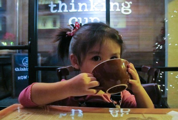 Little ones enjoy a steaming cup of Boston's Best Hot Cocoa at Thinking Cup.