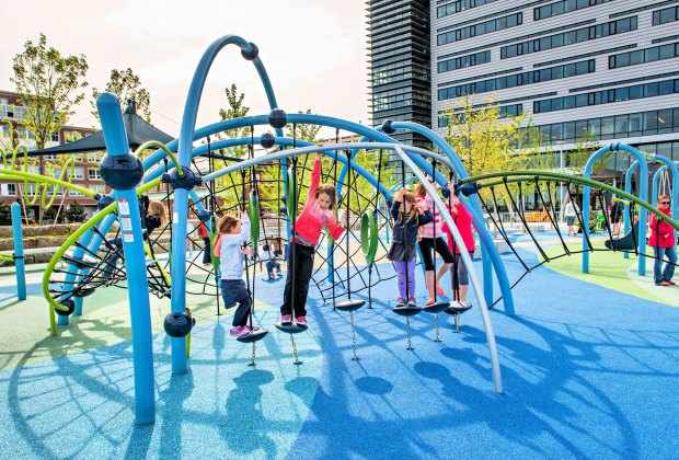 20 Things To Do In Charlestown with Boston Kids Mayor Thomas M. Menino Park features one of the coolest climbers in Boston! Photo courtesy of Landscape Structures Inc.