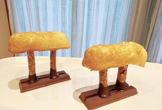 Pommel horses made out of Twinkies, KitKats and pretzel sticks.