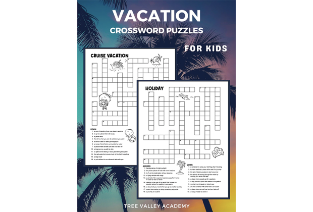 Printable Word Puzzles for Kids: Download themed crossword packs from Tree Valley Academy.