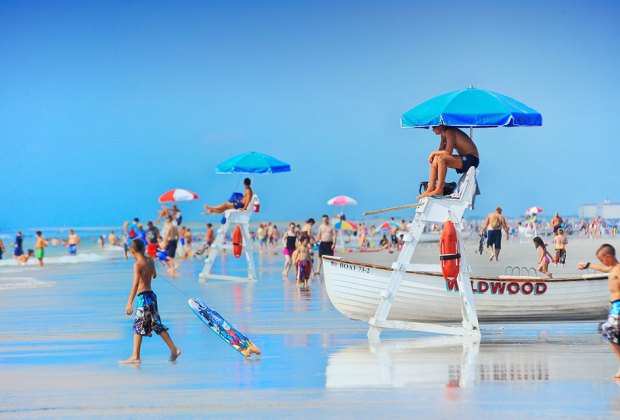 people on the beach on summer day at wildwoods free beach