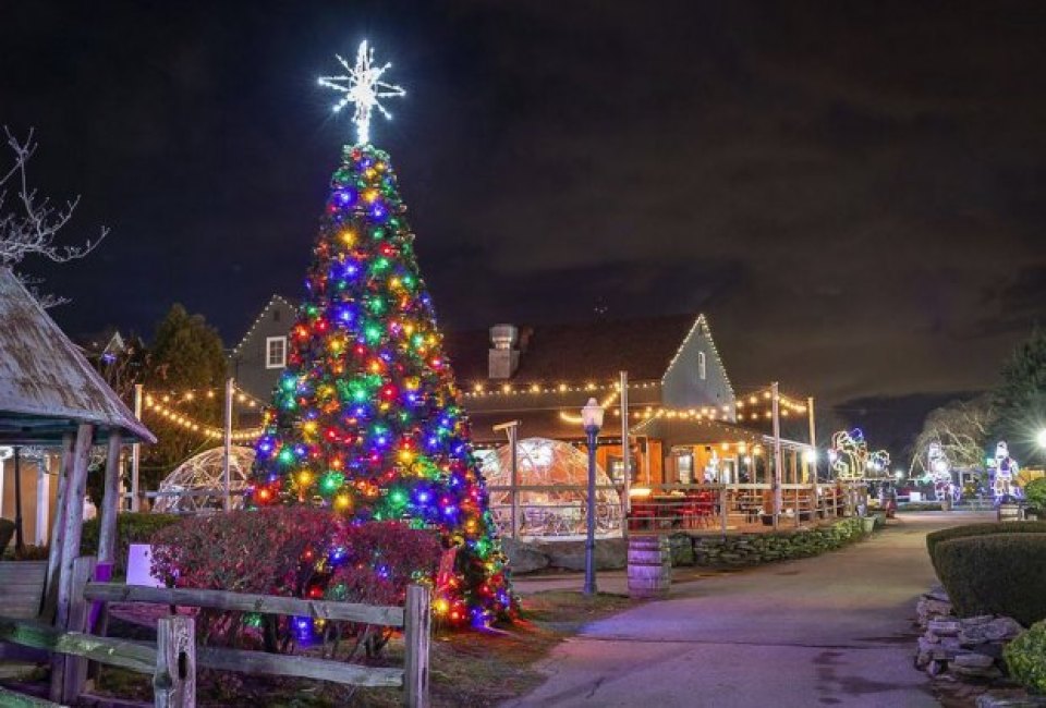 The Holiday Light Spectacular at Olde Mistick Village is the largest in Southern New England. Photo courtesy of Rileigh Outdoor Decor