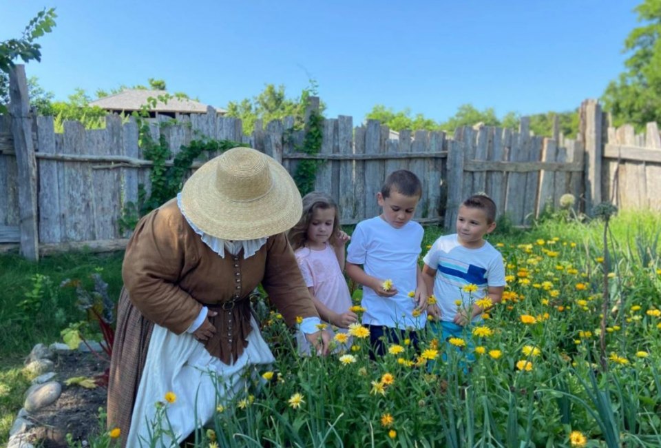 Image of kids engaged in recreated activities from Plimoth Patuxet Museums
