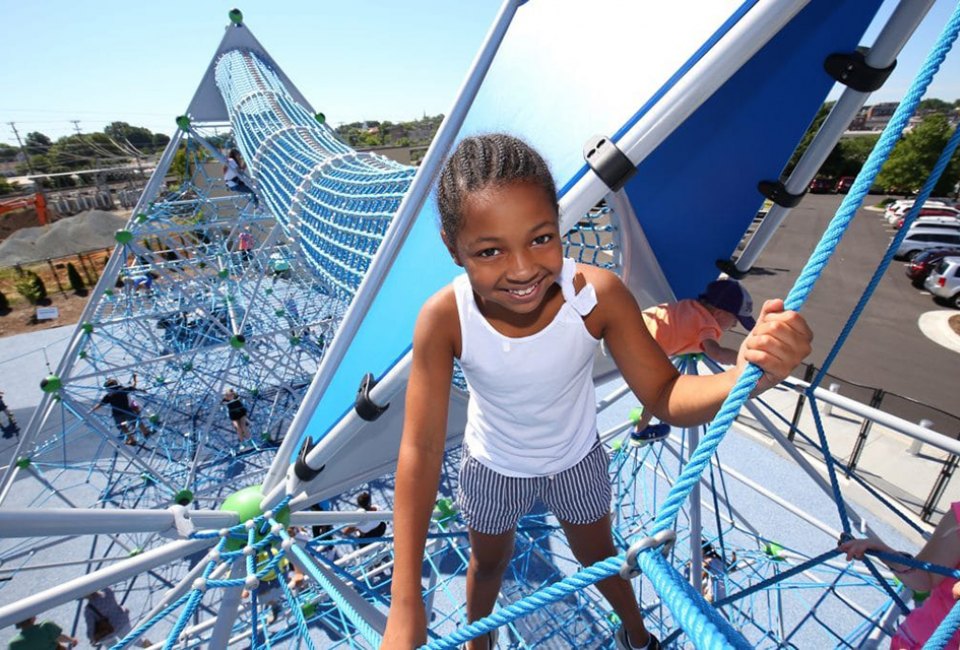 The Outdoor Play Plaza at Greensboro Children's Museum in North Carolina. 