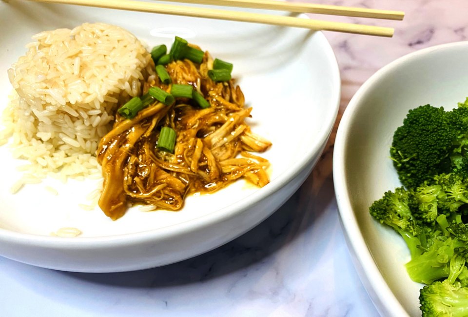 Add rice and broccoli to teriyaki chicken and voilà—dinner is served. Photo courtesy of the author