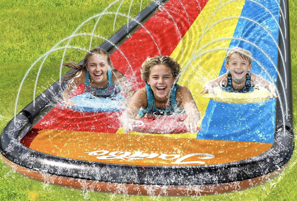 JAMBO Premium 3-Lane Slip Slash and Slide: 100 Fun Party Games for Kids of All Ages