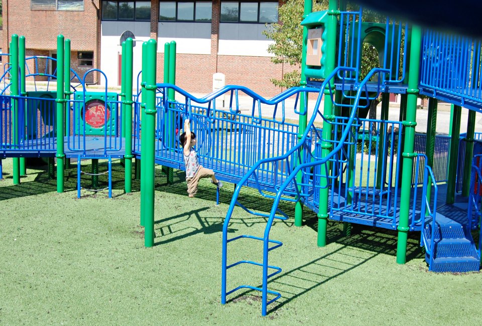 Ramps mixed with climbing features ensure kids of all abilities can play together at Amelia Grace Place. Photo courtesy of Marie Saldi AccessibilityInSouthShoreMA.wordpress.com