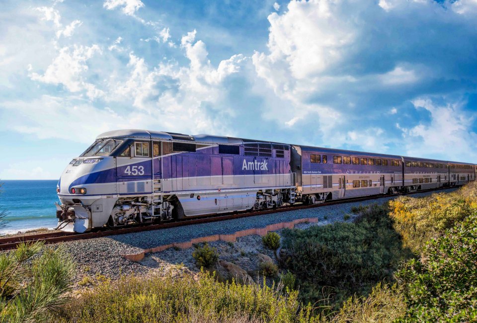 Amtrak's Pacific Surfliner heads down the coast. Photo courtesy of Amtrak
