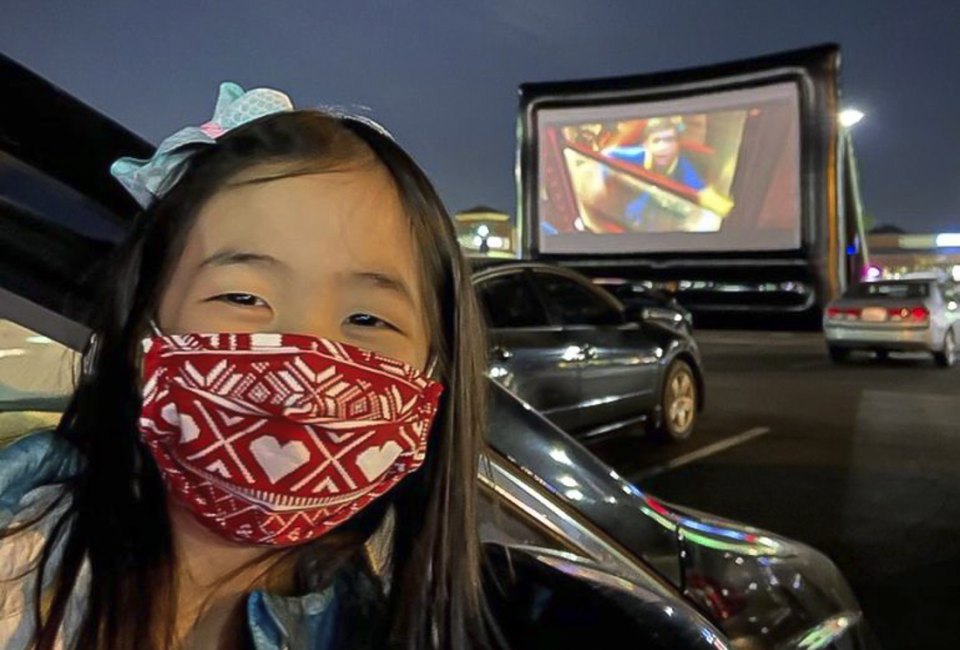 Head to a local drive-in movie theater for outdoor family movie night. Photo courtesy of  Anaheim Town Square
