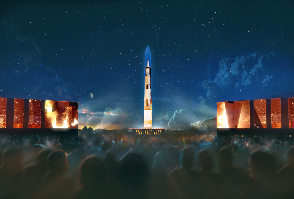 “Apollo 50: Go for the Moon,” is a special 17-minute show  on the National Mall that recreates the launch of Apollo 11 and tells the story of the first moon landing. Rendering courtesy of the Smithsonian National Air and Space Museum