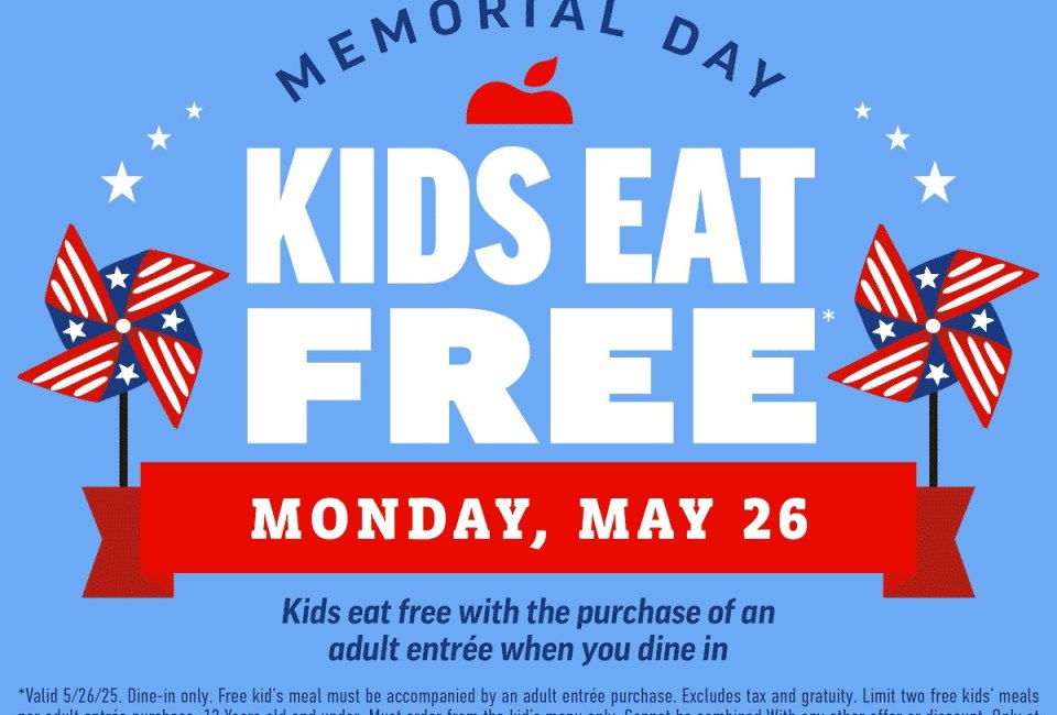 Kids Eat Free at Applebee’s on Memorial Day