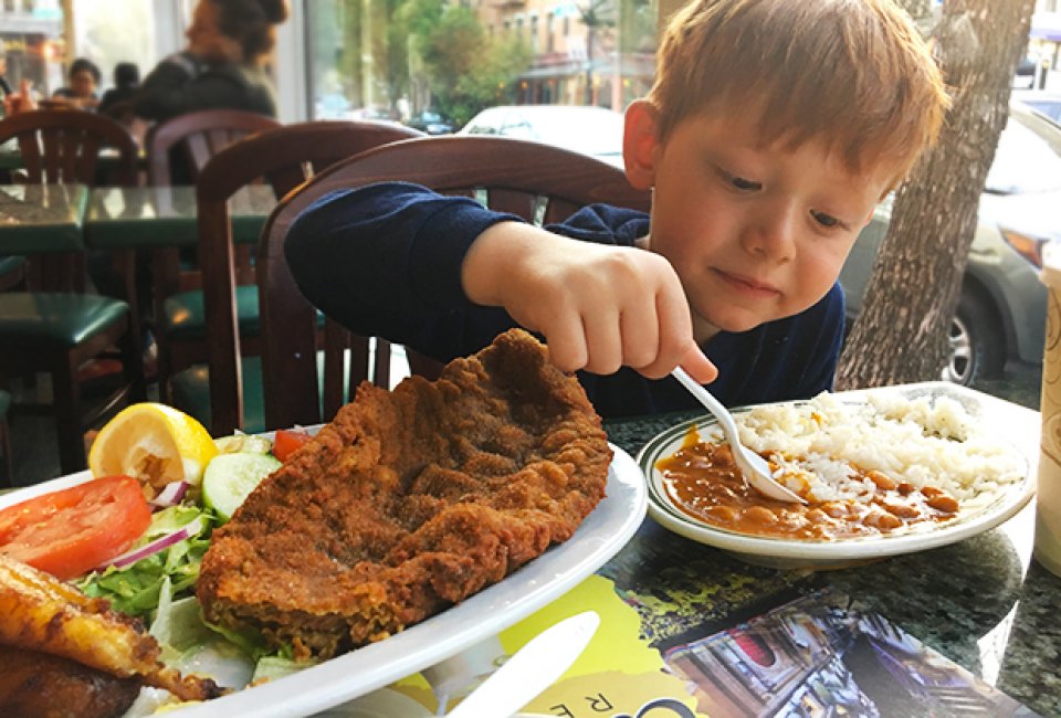 Tierras Colombianas traditional dishes win over kids with yummy comfort food. Photo by the author