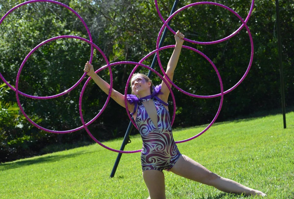 Venus de Hooplah shows off her amazing hula hoop skills at birthday parties for all ages. Photo courtesy of entertainer