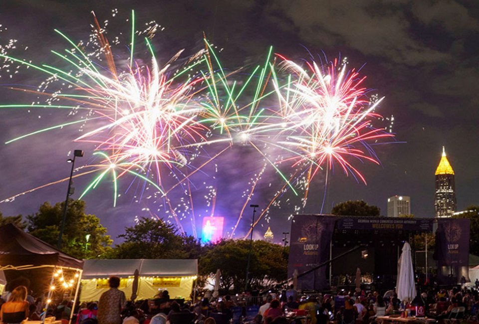 Families head to Centennial Olympic Park on Saturday, July 1 for fun and fireworks. Photo courtesy Look Up Atlanta