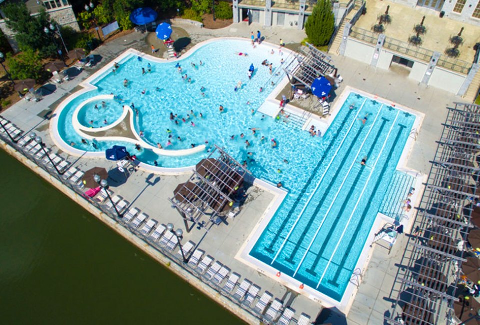 Grab a friend and dive into the giant swimming pool at Piedmont Park Aquatic Center. Photo courtesy of Piedmont Park Conservancy