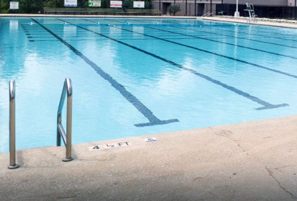 wide shot of an empty swimming pool
