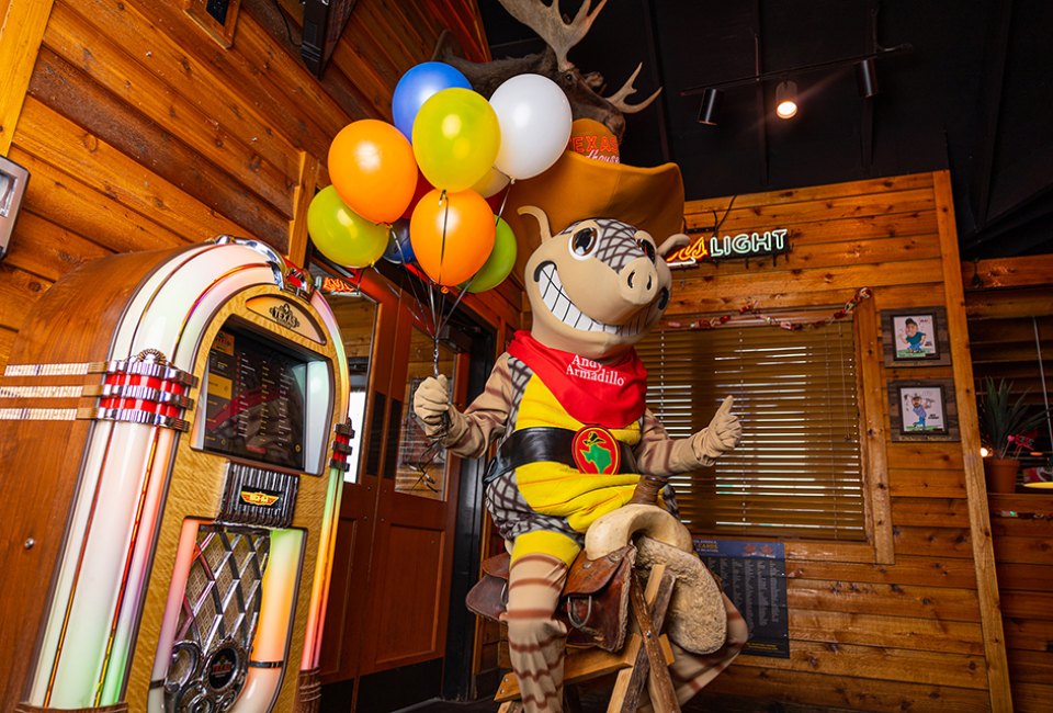 Andy Armadillo brings the fun to birthday parties at Texas Roadhouse.
