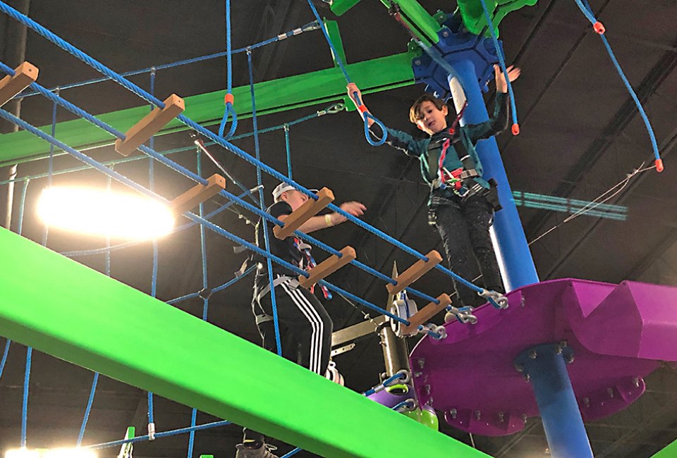 Attempt the aerial ropes course at Bounce! in Syosset. 
