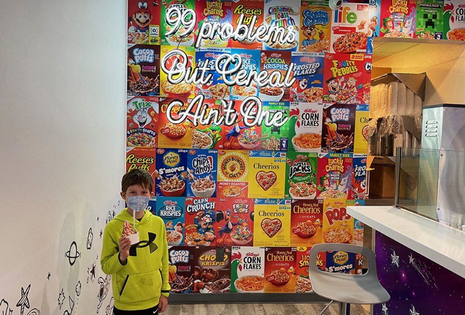 The Milky Ways' cereal wall begs for selfies. 
