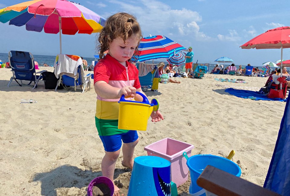 A pile of buckets goes a long way with young kids at the beach. 