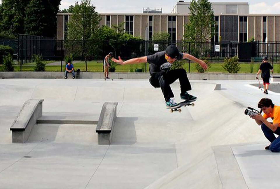 They Oyster Bay skate park offers 15,000-squar3-feet of obstacles