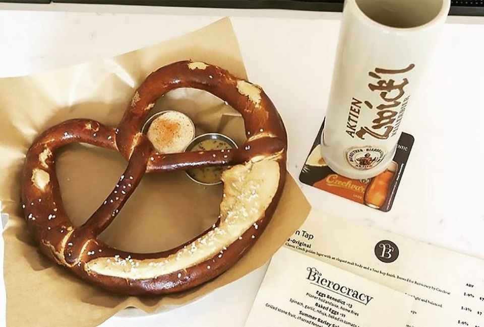 Giant German pretzel waiting to be consumed