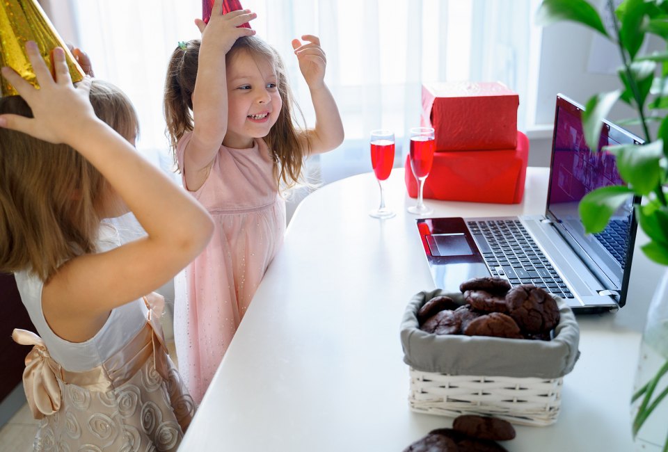 Party hats and pretty punch make virtual birthday celebrations special.