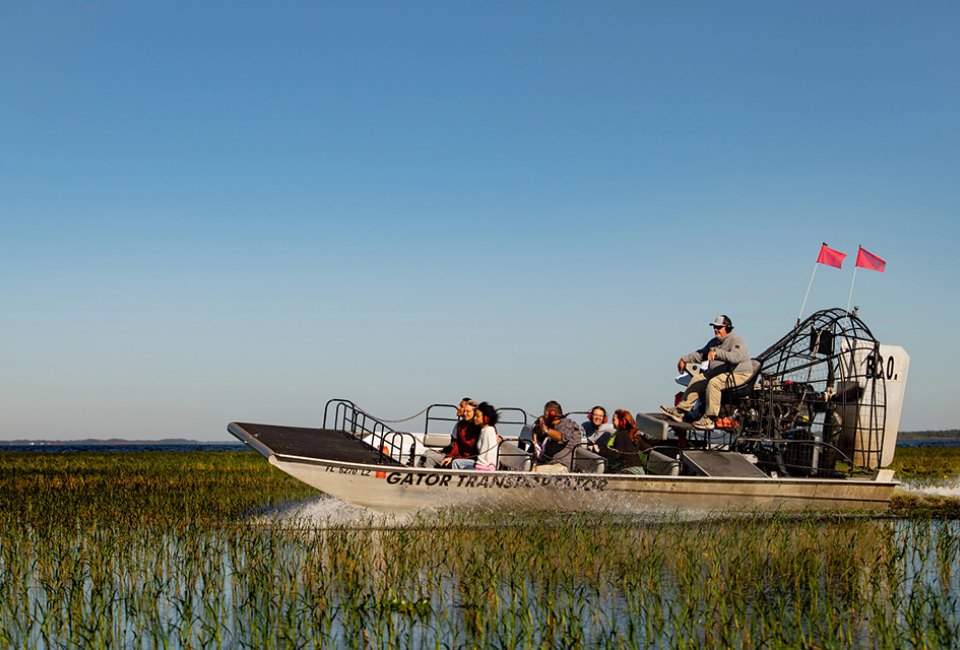 Tour the Florida Everglades aboard the coolest mode of transportation--airboat! Kids will LOVE getting close to nature on a Boggy Creek Airboat Adventures tour. Photo courtesy Visit Orlando