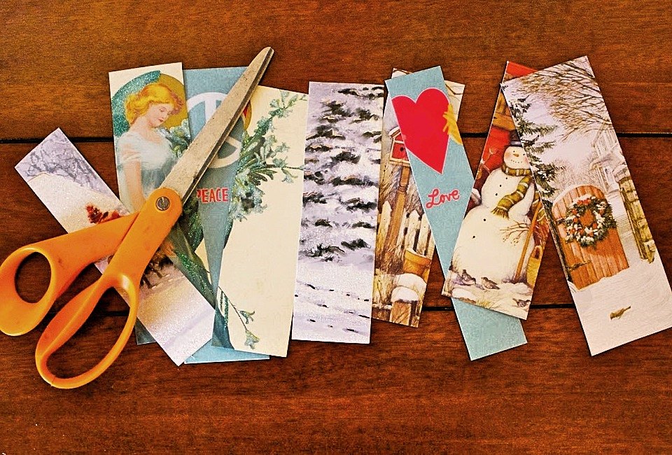 Upcycle holiday cards into giftable bookmarks.